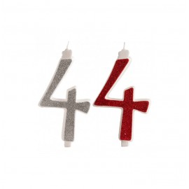VELA PURPURINA NO 4 ROJA Y PLATA 13CM. 10 UN.