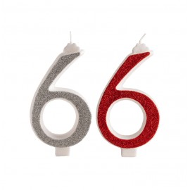 VELA PURPURINA NO 6 ROJA Y PLATA 13CM. 10 UN.