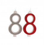 VELA PURPURINA Nº 8 ROJA Y PLATA 13CM. 10 UN.
