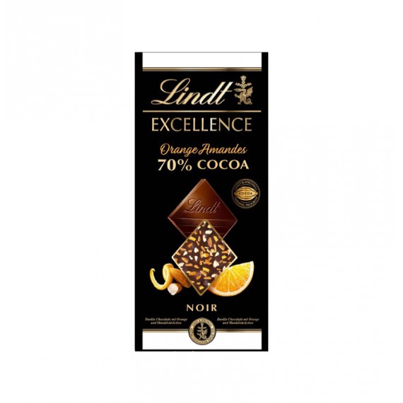 LINDT EXCELL.ORANGE ALMENDRAS 70% CACAO 20X100GR.