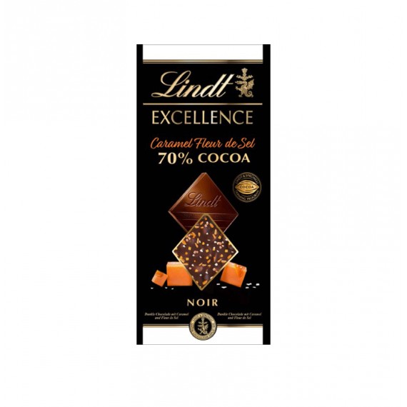 LINDT EXCELL.CARAMEL FLOR SAL 70% CACAO 20X100GR.