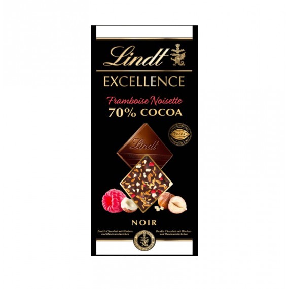 LINDT EXCELL.FRAMBUESA AVELLANA 70% CACAO 20X100GR