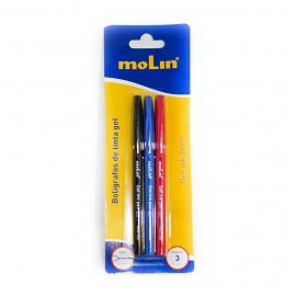 MOLIN 3 BOLIGRAFOS TINTA GEL SURT.REF.BTG140-03-S