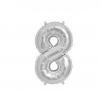 GLOBO FOIL 16" 41CM PLATA NO 8 EASY SELF SEAL