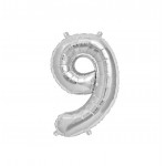 GLOBO FOIL 16" 41CM PLATA NO 9 EASY SELF SEAL