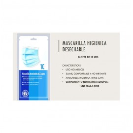 MASCARILLA DESECHABLE 3 CAPAS 10UN.