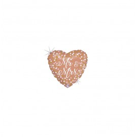 GLOBO FOIL 18" 46CM CORAZON ORO ROSA MR Y MRS